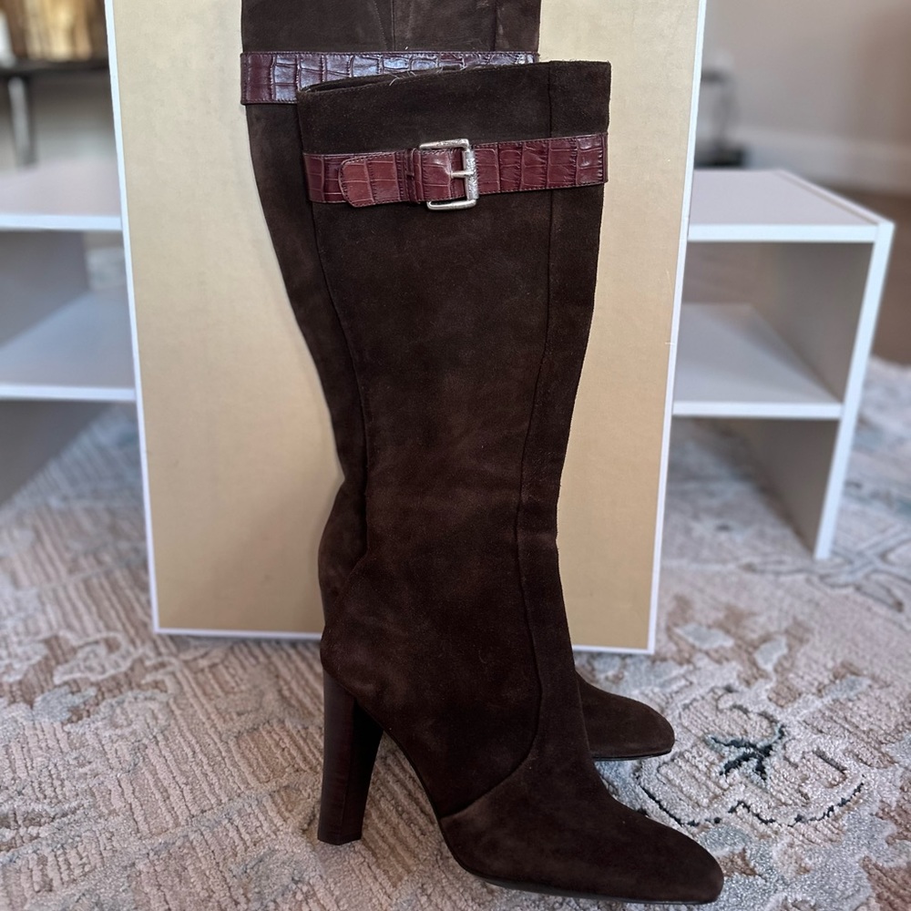 MICHAEL KORS Brown Suede Knee High Boots, Size 8.5, NWB